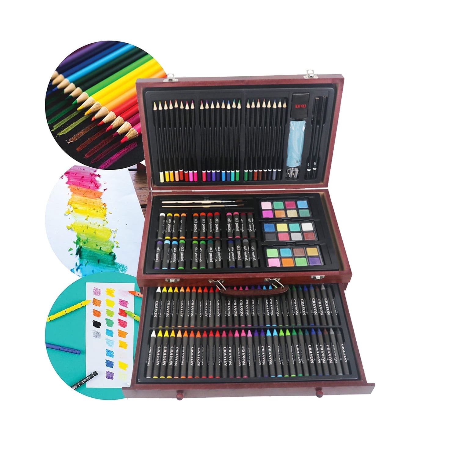 Art Supplies, 143-Pack Deluxe Wooden Art Set Crafts Drawing Painting Coloring Supplies Kit with Crayons, Colored Pencils, Watercolor Cakes, Creative Gift for Adults Artist Beginners Kids Girls Boys