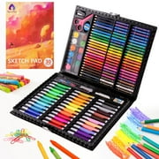 Art Supplies, 151 Piece Drawing Art kit, Gifts Art Set Case with Double Sided Trifold Easel, Includes Oil Pastels, Crayons, Colored Pencils, Watercolor Cakes, Sketch Pad BLACK