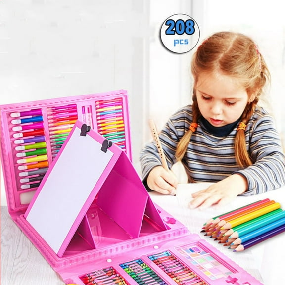 Art Supplies 208 Pcs, Girls Boys Teen Artist Drawing Art Kit, Arts and Crafts Gift, Art Set Box with Reversible Tri-Fold Easel, Birthday Gift for Kids, Christmas Gift for Boys and Girls, Pink, Large