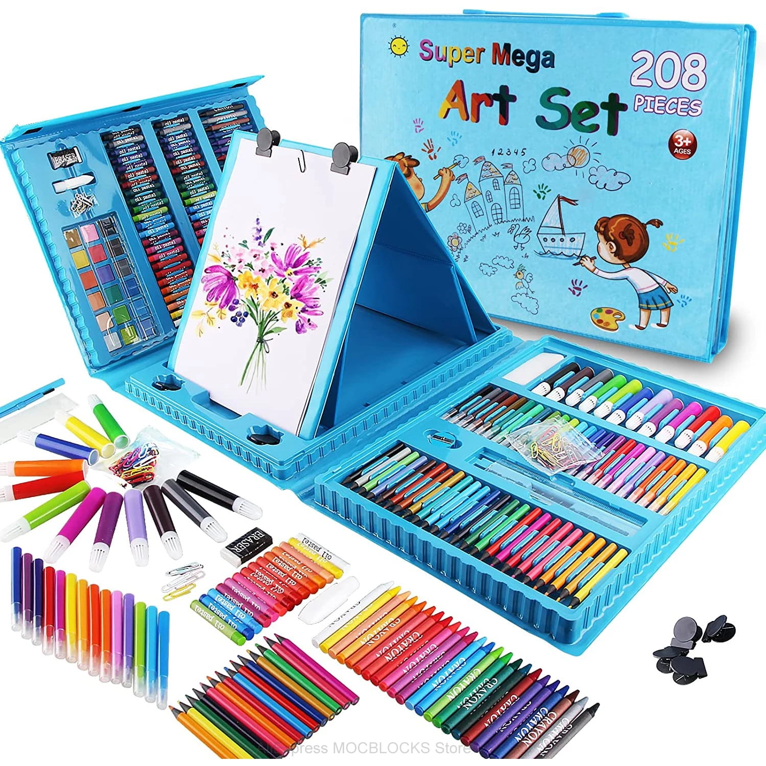 Art Supplies, 208 Pieces Double Sided Trifold Easel, Art Set, Drawing Art  Box with Oil Pastels, Crayons, Colored Pencils, Markers, Paint Brush,  Watercolor Cakes, Sketch Pad, Art Kit 