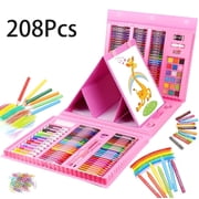 Art Supplies 208 Pieces, Girls Boys Teen Artist Drawing Art Kit, Arts and Crafts Gift, Art Set Box with Reversible Tri-Fold Easel, A4 Paper, Coloring Book, Oil Pastels, Crayons, Colored Pencils, Pink