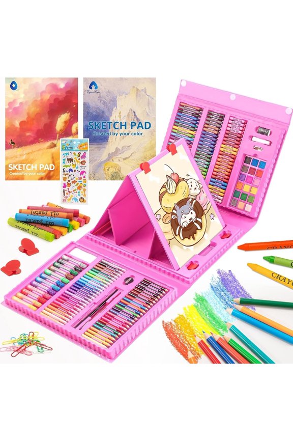 Art Supplies, 240- Drawing Art Kit, Gifts for Girls Boys Teens, Art Set Crafts Case with Double Sided Trifold Easel, Includes Sketch Pads, Crayons, Colored Pencils ()