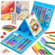 Vigorfun Art Supplies, 240-Piece Drawing Art Kit, Gifts Art Set Case With Double Sided Trifold Easel, Includes Oil Pastels, Crayons, Colored Pencils (Blue)
