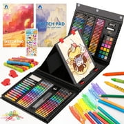 Art Supplies, 240-Piece Drawing Art kit, Gifts Art Set Case with Double Sided Trifold Easel, Includes Oil Pastels, Crayons, Colored Pencils, Watercolor Cakes, Sketch Pad (BLACK)