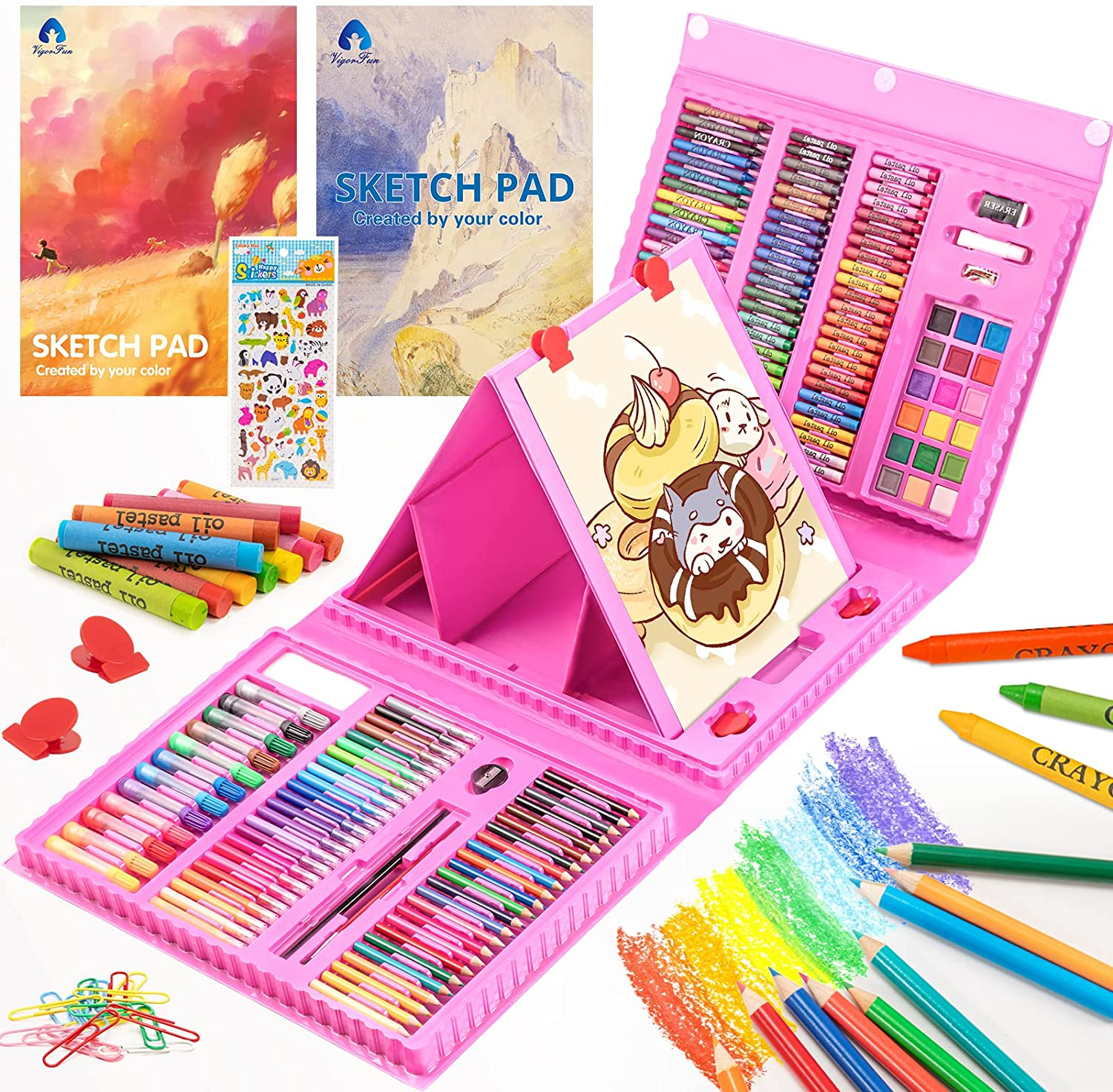 Art Supplies, 240-Piece Drawing Art Kit, Gifts Art Set Case with Double  Sided Trifold Easel, Includes Sketch Pads, Oil Pastels, Crayons, Colored