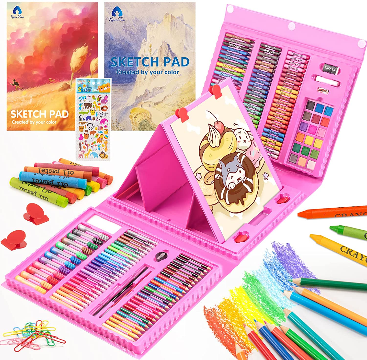 Art Supplies, 240-Piece Art Set Crafts Drawing Kits with Double Sided  Trifold Easel, Includes Sketch Pads, Oil Pastels, Crayons, Colored Pencils