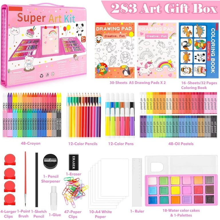 Art Supplies, 283 Pieces Drawing Set Art Kits with Trifold Easel, 2 Drawing  Pads, 1 Coloring Book, Crayons, Pastels, Arts and Crafts Gifts Case for  Kids Girls Boys Teens Beginners