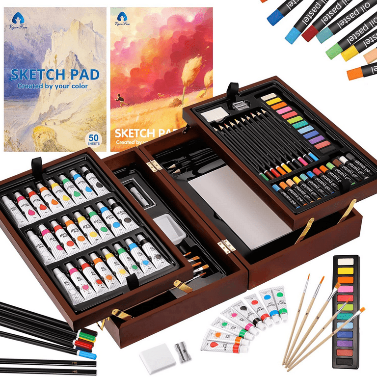 85 Piece Deluxe Wooden Art Set Crafts Drawing Painting Kit With Easel and 2  Drawing Pads, Creative Gift Box Forteens Adults Artist Beginners -   Hong Kong