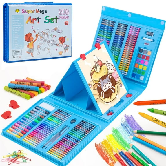 Art Supplies, Art Kits Arts and Crafts for Kids Age 4-6 6-8 8-12 with Trifold Easel,Includes Oil Pastels,Crayons,Colored Pencils,Drawing Set for 3-12 Year Olds Girls Boys (Blue,208 Pcs)