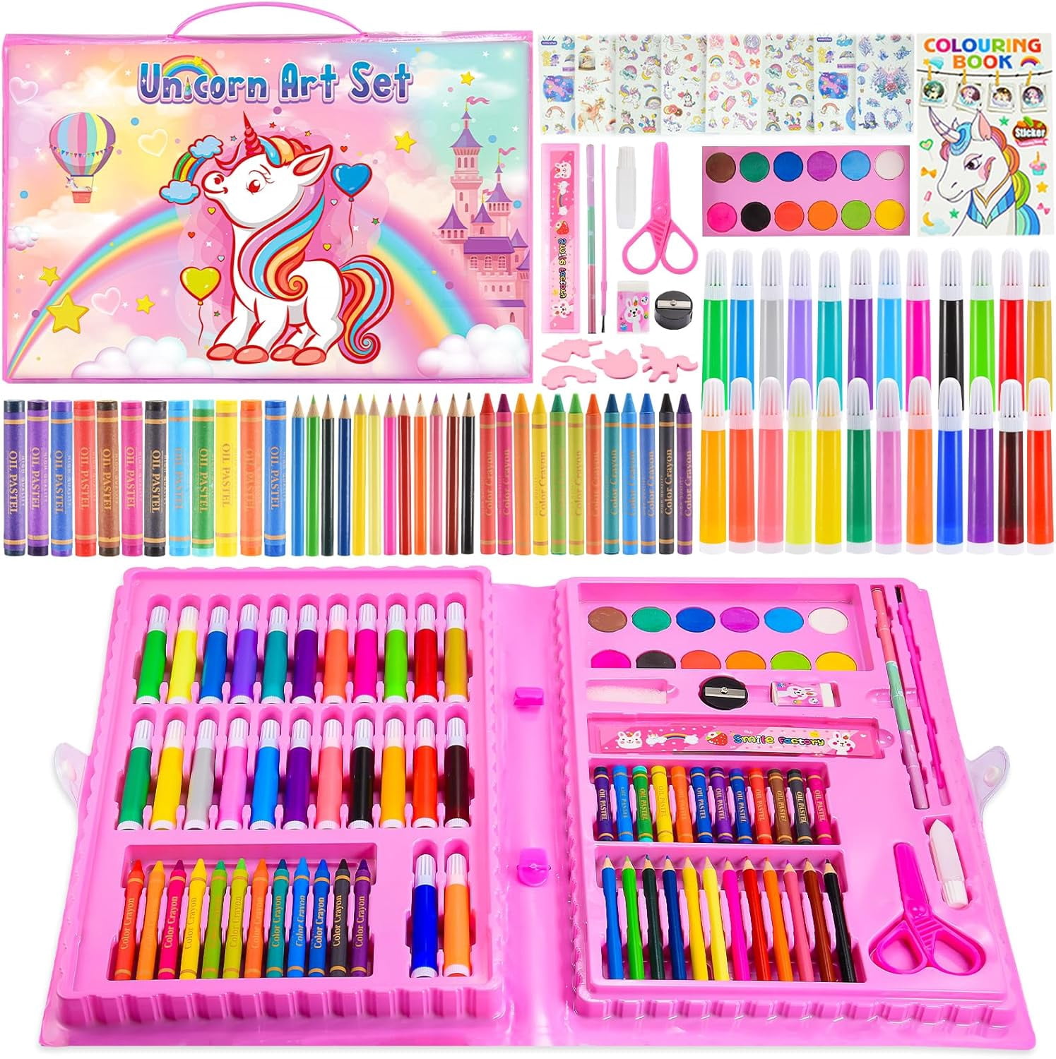Art Supplies for Girls, Arts and Crafts for Kids Age 4-6 6-8 with Trifold Easel,Includes Sketch Pads,Oil Pastels,Crayons,Colored Pencils, Drawing Set for 3-12 Year Olds Girls (Pink)