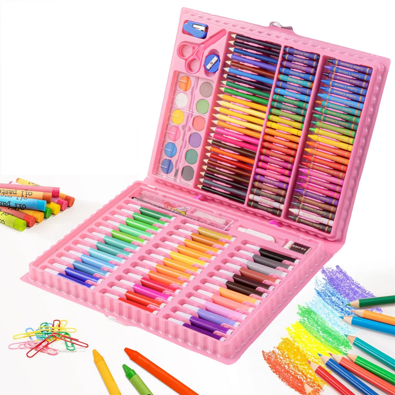 Art Supplies for Kids,150 Piece Art Set, Drawing Painting Art Kit for Kids,  Deluxe Professional Color Set, Christmas Gifts Art Set Case with Oil  Pastels, Crayons, Colored Pencils,Pink 