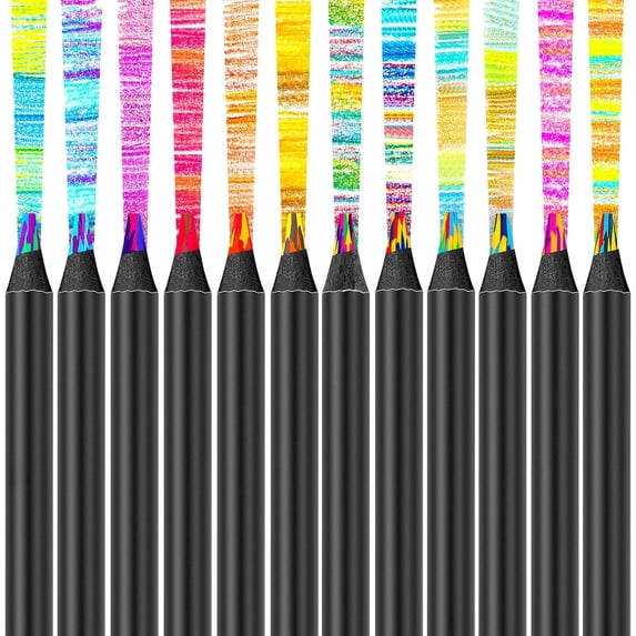 Art Supplies for Kids and Adults, 7 Color in 1 Black Wooden Rainbow Colored Pencils Pre-sharpened, Rainbow Pencils for Coloring Books, Drawing, Sketching,Art Set for Boys and Girls (12pcs)