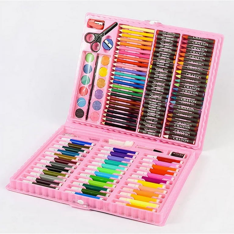 Art Supplies for Kids,Art Set for Kids, 150 PCS Art Supplies Set Children  Drawing Art Set with Portable Art Box, Crayons,Watercolor  Pen,Pencil,Coloring Supplies Gift for Kids, Toddlers (Pink) 