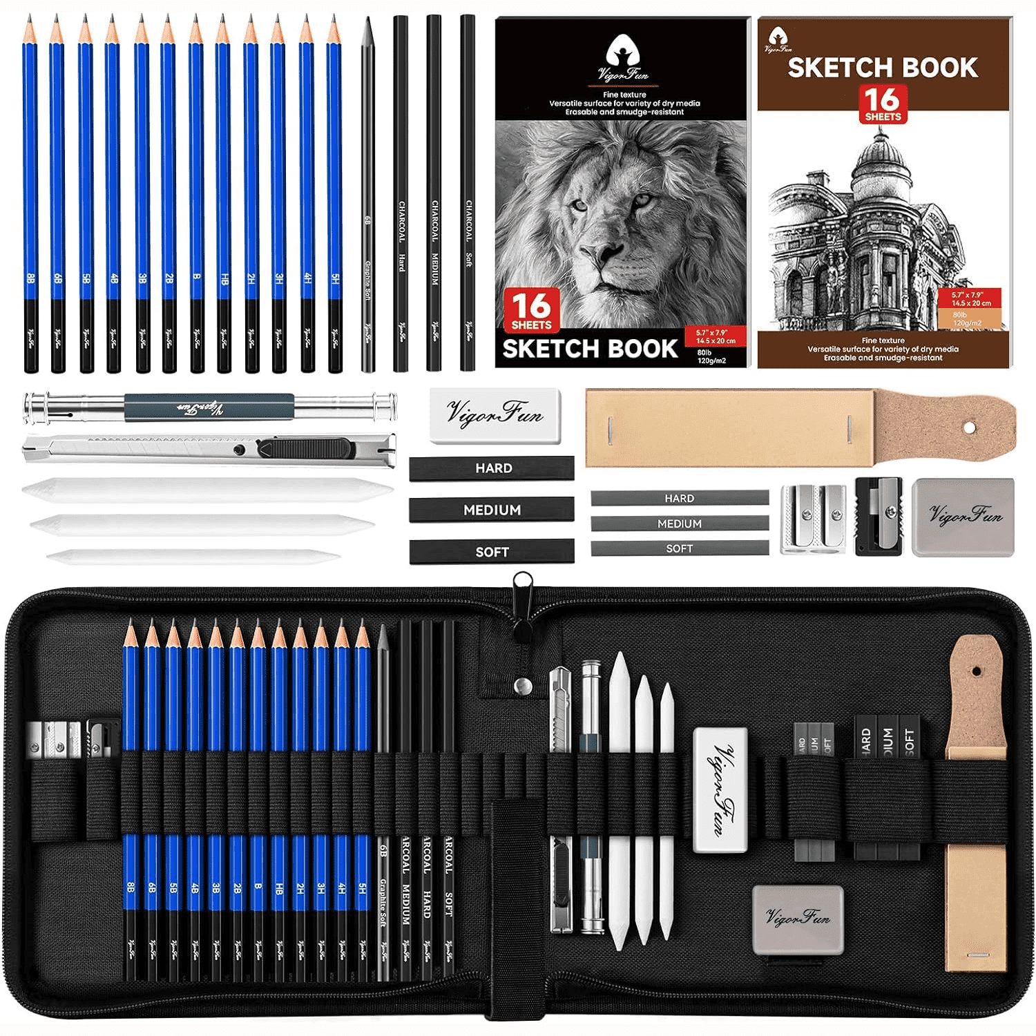 Art Supplies, Sketching & Drawing Pencils Art Kit with 2 Sketch Pads , Professional Artists Drawing Supplies Set (35 Pieces)
