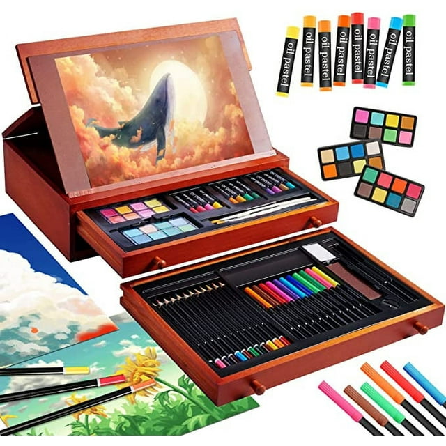 Art Supplies, Wooden Art Set Crafts Kit with Foldable Easel for Kids