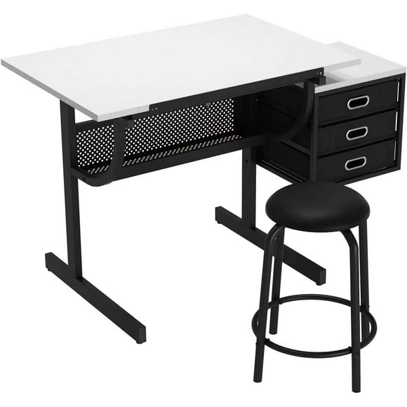 Art Table Craft Drawing Desk - Adjustable Drafting Table Artist Desks Painting Work Station - White