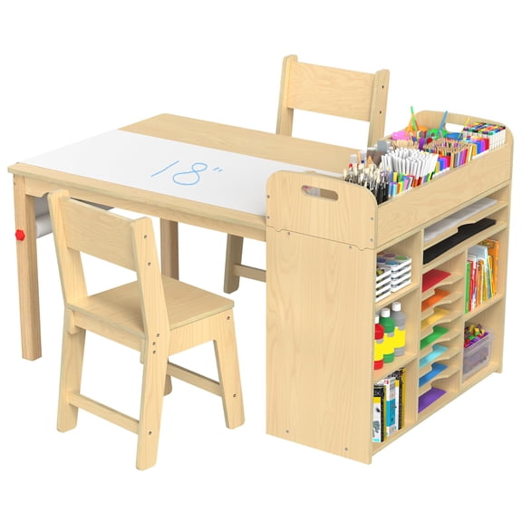 Art Table forwith Removable Storage Organizer, Craft Desk for Ages 8-12, Adjustable Bookcases, Large Workspace 47" L x 30" W, Natural Color
