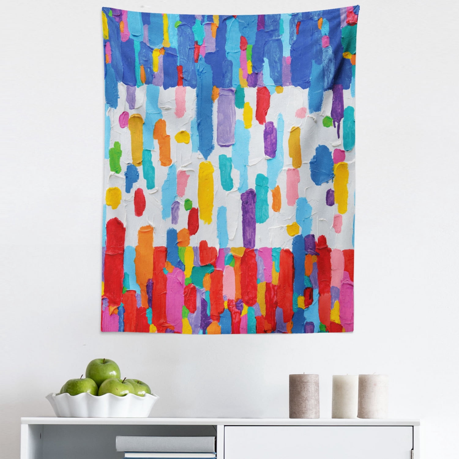 Colorful French Pattern Art Tapestry, Colorful Abstract Painting Style in Contrasting Colors ...