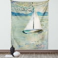 thumbnail image 1 of Art Tapestry, Monet Sailing Boat Yacht with Birds Watercolor Brushstroke Composition, Wall Hanging for Bedroom Living Room Dorm Decor, 60W X 80L Inches, Pale Blue Teal and White, by Ambesonne, 1 of 2