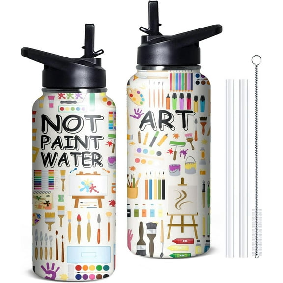 Art Teacher Gifts 32 oz Art Teacher Water Bottle Insulated Tumbler with Straws and Flip Lid Stainless Steel Travel Cup Art Teacher Appreciation Gifts for Women Men