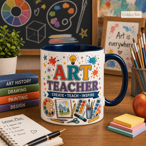 Art Teacher Mug Colorful Create Teach Inspire Gift for Classroom Coffee