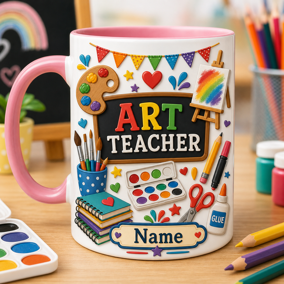 Art Teacher Mug Personalized Coffee Cup with Name, Back to School Art Classroom Gift