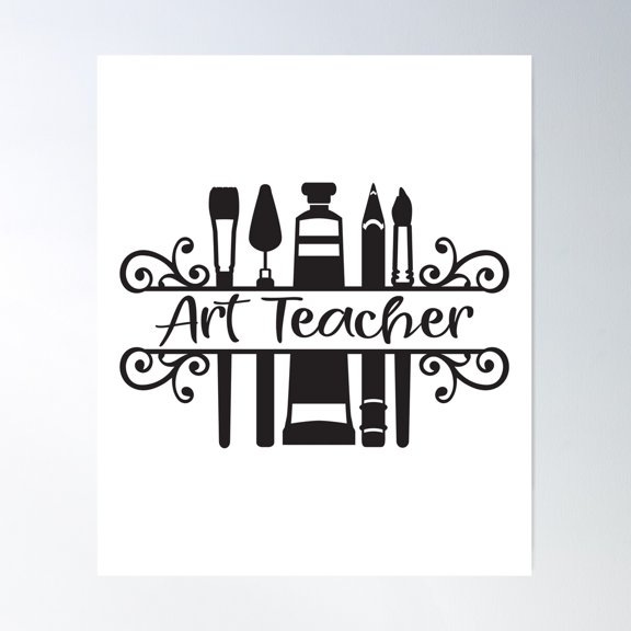 Art Teacher With Art Supplies And Fancy Script Font Poster Wall Art, Modern Wall Decor, 24x36 UNFRAMED
