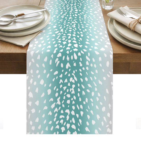 Art Teal Cotton Linen Table Runner Vintage White Polka Dots Mint Green Ombre Farmhouse Country Dining Table Runners for Home Decor Party Dining Room Restaurant Kitchen Party 13" x 120"