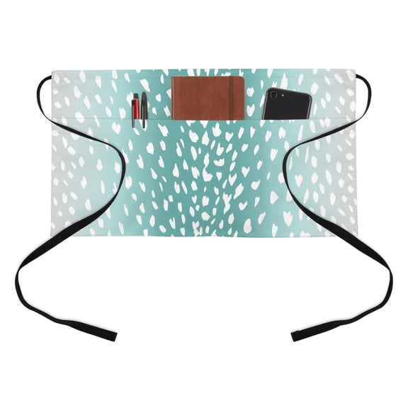 Art Teal Kitchen Restaurant Half Waist Apron, Vintage White Polka Dots Mint Green Ombre Farmhouse Country Server Short Apron with 3 Pockets Waterproof Oil Waist Aprons for Women Waitress Waiter