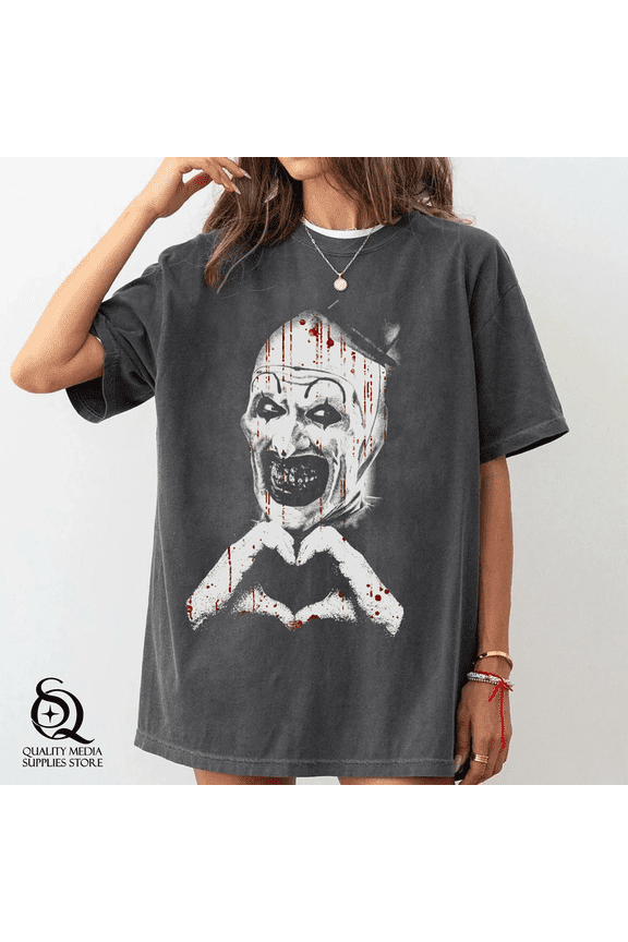 Art The Clown Terrifier Shirt | Scary Horror Clown T-Shirt | Comfort Color Creepy Heart Hands Tee | Spooky Fan Gift Unisex