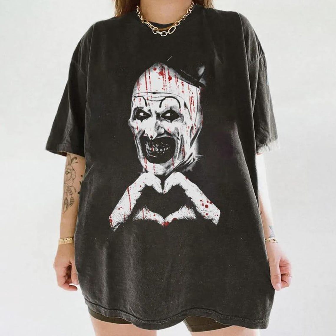 Art The Clown Terrifier Shirt, Scary Horror Clown T-Shirt, Creepy Heart Hands Tee