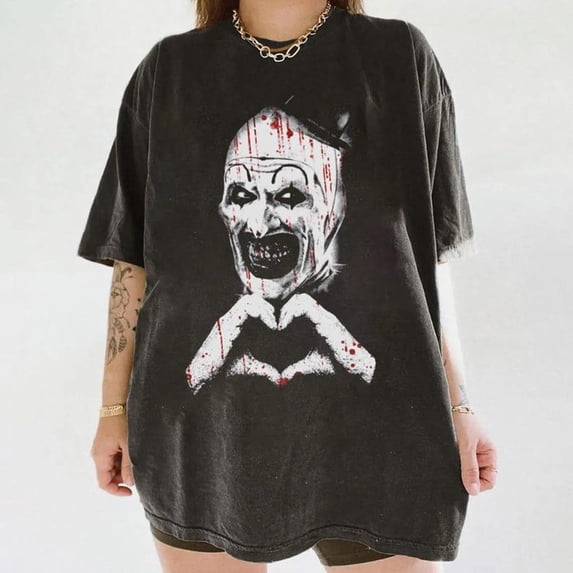 Art The Clown Terrifier Shirt, Scary Horror Clown T-Shirt, Creepy Heart Hands Tee