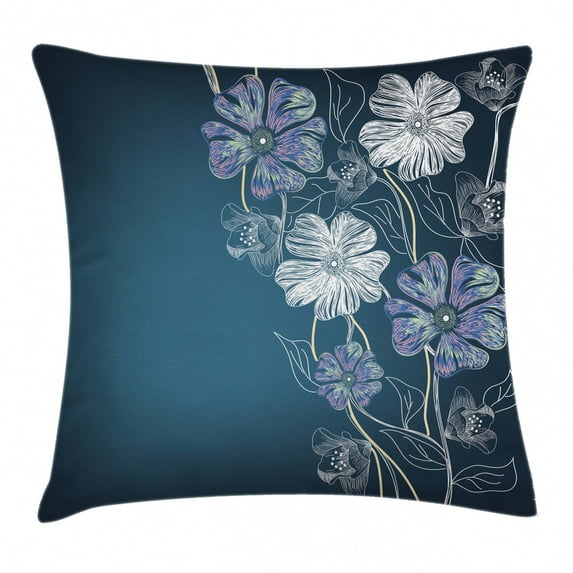 Art Throw Pillow Cushion Cover, Hand Drawn Cherry Blossoms Fantasy Elegant Garden Bridal Anniversary Theme, Decorative Square Accent Pillow Case, 24 X 24 Inches, Blue Lavander White, by Ambesonne