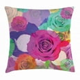 thumbnail image 1 of Art Throw Pillow Cushion Cover, Lovely Floral Arrangement with Vivid Roses Nature Flowers Botany Love Print, Decorative Square Accent Pillow Case, 18 X 18 Inches, Magenta Turquoise, by Ambesonne, 1 of 2