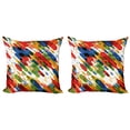 thumbnail image 1 of Ambesonne Art Throw Pillow Cover 2 Pack, Diagonal Geometric Vibrant, 16", Multicolor, 1 of 2