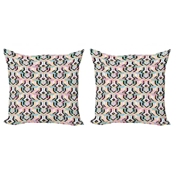 Art Throw Pillow Cushion Cover Pack of 2, Grunge Style Pattern of Bold Colorful Striped Overlapping Bold Elements, Zippered Double-Side Digital Print, 4 Sizes, Multicolor, by Ambesonne