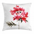 thumbnail image 1 of Art Throw Pillow Cushion Cover, Traditional Japanese Ink Wash Painting Inspired Watercolor Illustration of a Flower, Decorative Square Accent Pillow Case, 18 X 18 Inches, Red Sage Green, by Ambesonne, 1 of 2