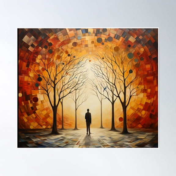 Art Tree Human Sun Burn Fire Paint Stand Wait Poster Wall Art, Modern Wall Decor, 16x24 UNFRAMED