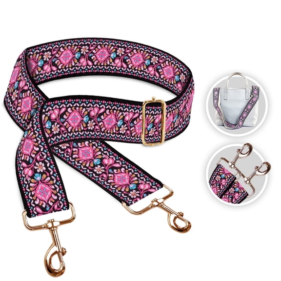 Art Tribute Adjustable Purse Strap for Crossbody Bags, Woven Replacement Shoulder Strap for Handbags, Totes & Travel Bags- Pink Woven - Gold Hardware