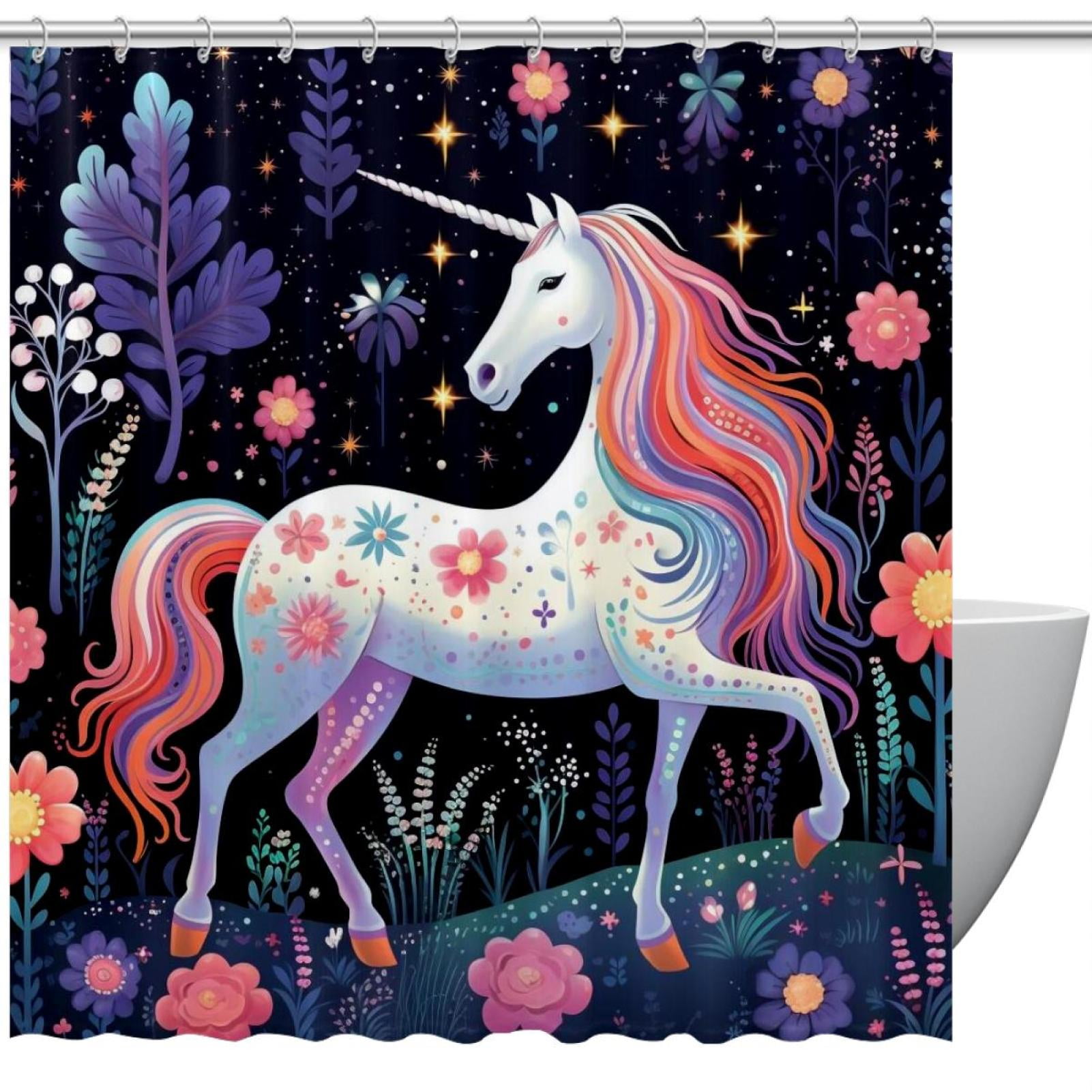 Art Unicorn Shower Curtain Set with Hooks,Home Bathroom Bathtubs Decor