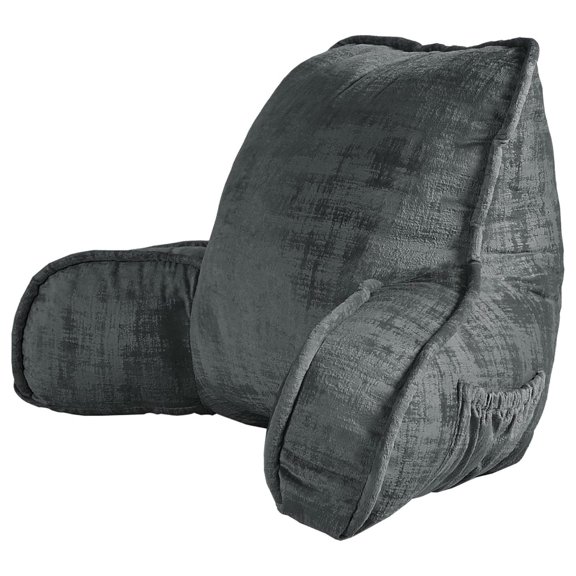 Art Velvet Assembly Needed DIY Backrest Reading Bed Rest Pillow with Arms and Pockets for Sitting in Bed Couch Sofa, Removable Cover and Filling Seprated, 20" x 18" x17", Dark Gray