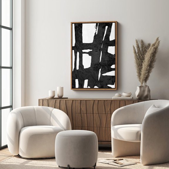 Art Wall Art Bold Ink Stroke With Grid And Texture Abstract Brushstroke Illustrations Minimalism Modern Expressive Black And White, Unframed Paper Print
