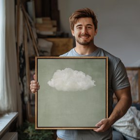 Art Wall Arts Minimalist Cloud Soft Green Background With Fluffy White Cloud Serene Nature Decor For Bedroom Or Living Room