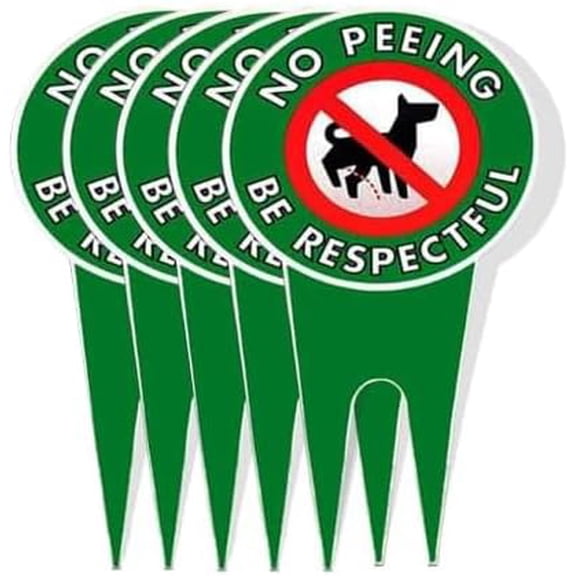 Art Wall Decor Bundle Pack No Peeing Dog Sign Stop Dogs from Peeing and Please On Your Lawn Sign Politely Reads Please Be Respectful Protect Your Property! (5 Piece No Peeing/Dog ban)