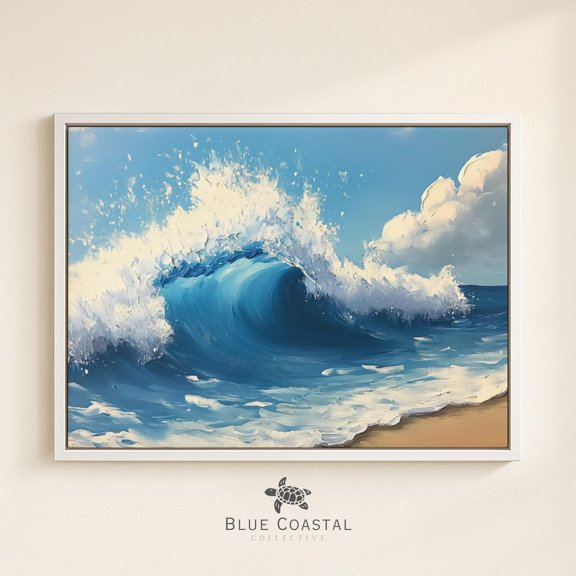 Art Wave Coastal Art Wave On The Beach Artwork Blue Ocean Wall Decor Beach Artwork Art Ocean Wave Art, Unframed Paper Print