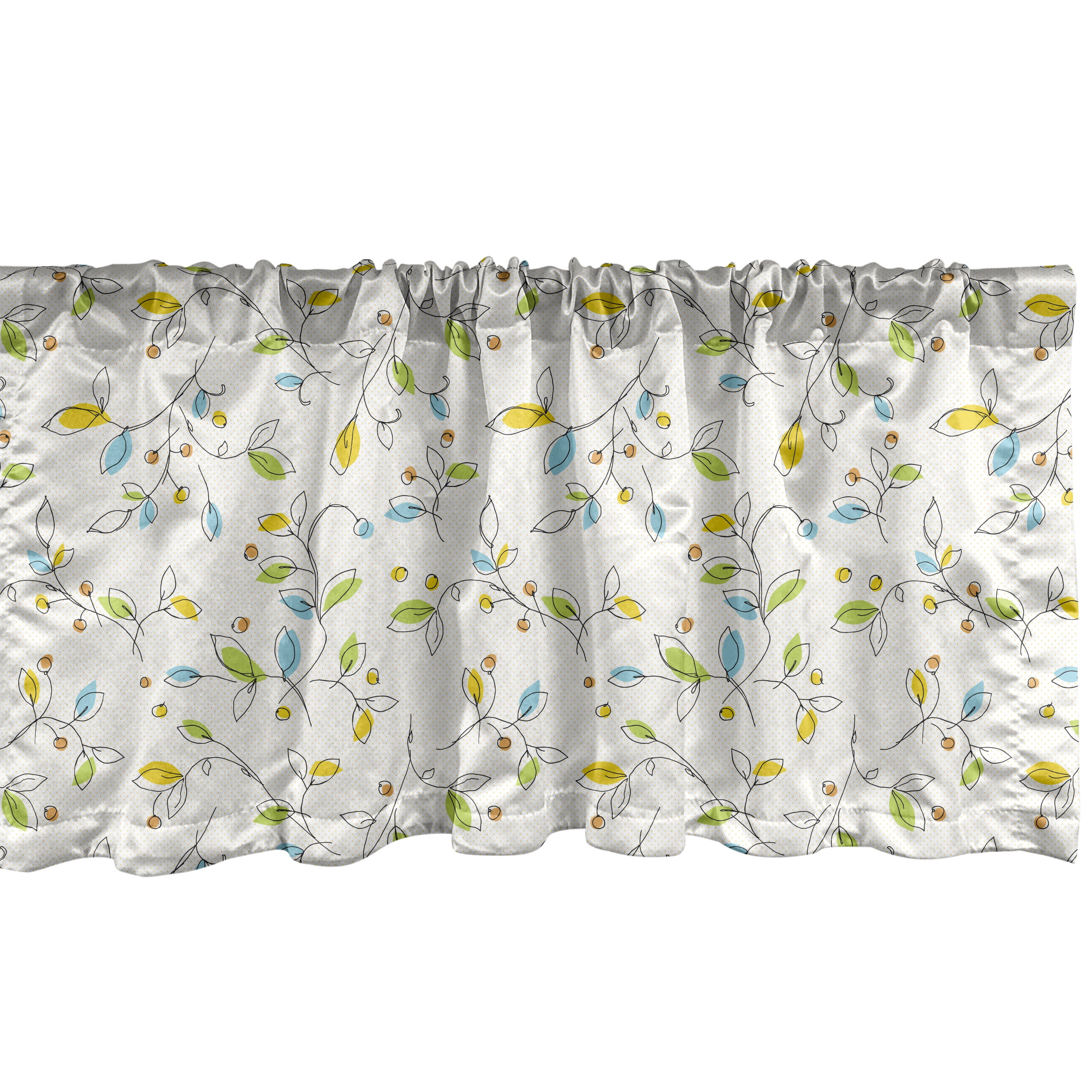 Cream Multicolor Doodle Leaf Rod Pocket Valance 54" x 12"