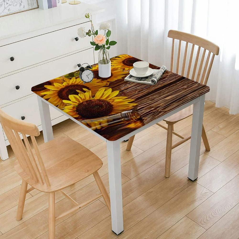 Art Wooden Texture Square Fitted Tablecloth, Elastic Edge, Waterproof