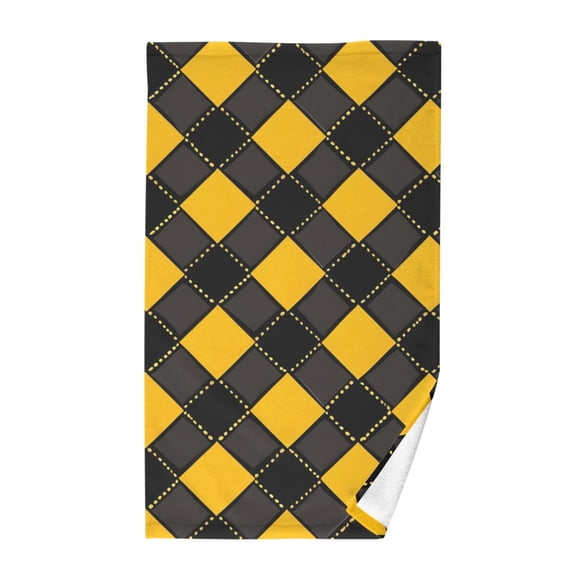 Art Yellow Checkered Grid Pattern Cotton Face Towel Soft Hand Towel Absorbent Bathroom Towel for Kitchen Hotel