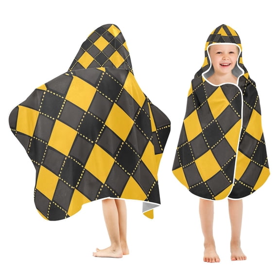 Art Yellow Checkered Grid Pattern Kids Hooded Beach Towel Baby Bath Poncho Towels with Hood Absorbent 50"x23.5" for Pool Swimming