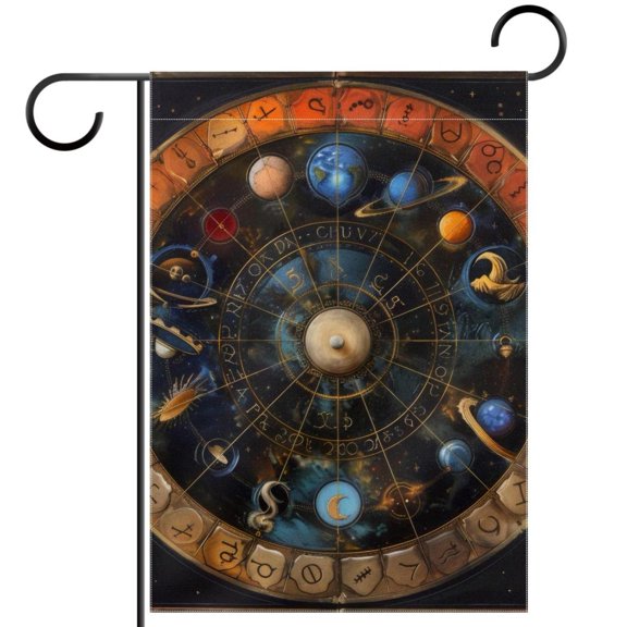 Art Zodiac Signs Planets Symbols Double Sided Garden Flag Decorative Weather Resistant Yard Flag, Large DIY Vertical Flag for Farmhouse Patio Lawn, 28x40 Inch